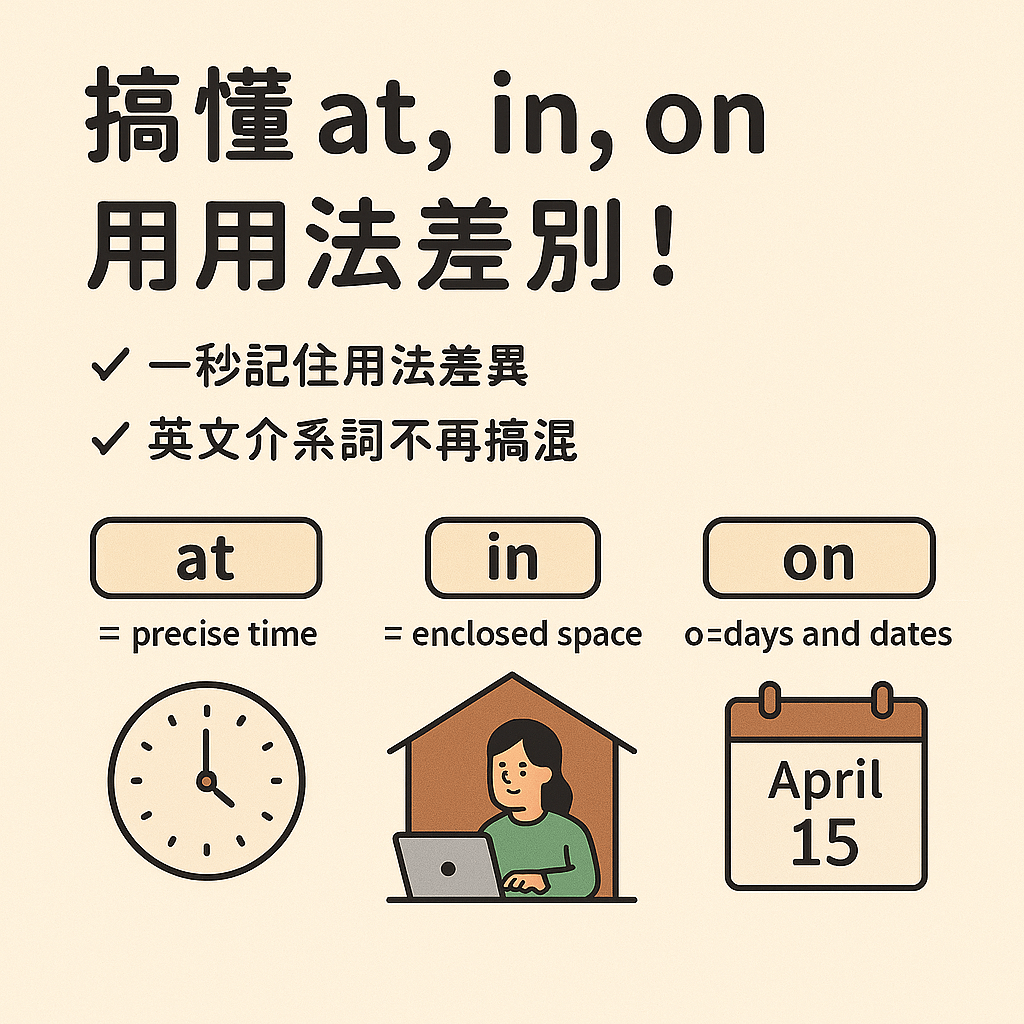 介系詞規則總整理:In At On時間與地點用法懶人包