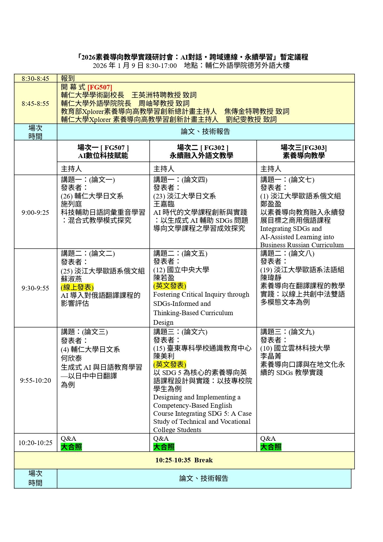 學術研討會英文 Academic Conference 論文發表與議程