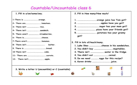 可數不可數學習單countable uncountable nouns 練習題庫