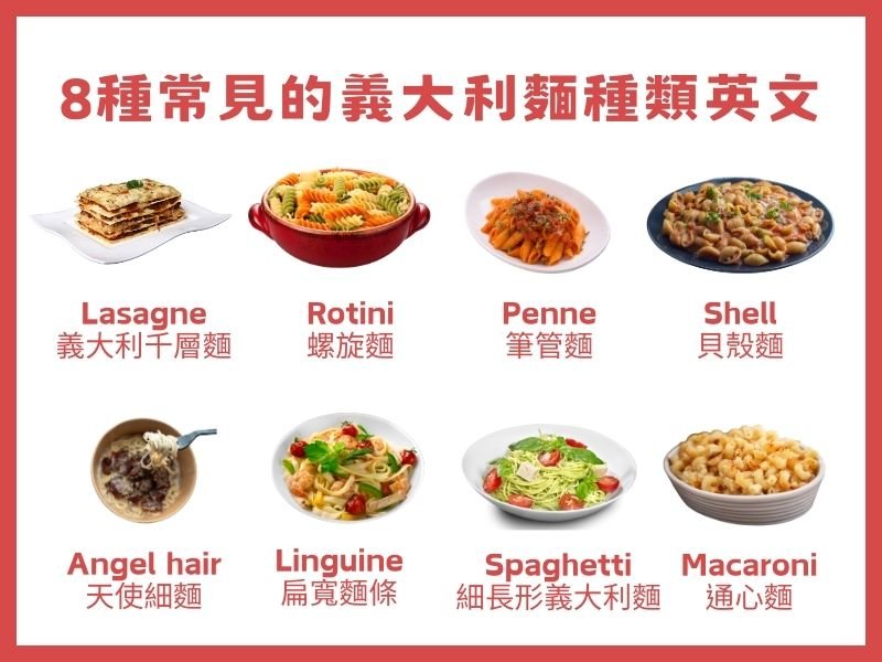 義大利麵英文 Pasta 與 Spaghetti 種類總稱區別