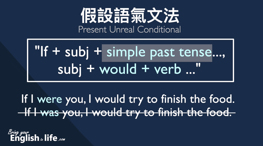 與現在事實相反的假設語氣文法 If I were you句型結構解析
