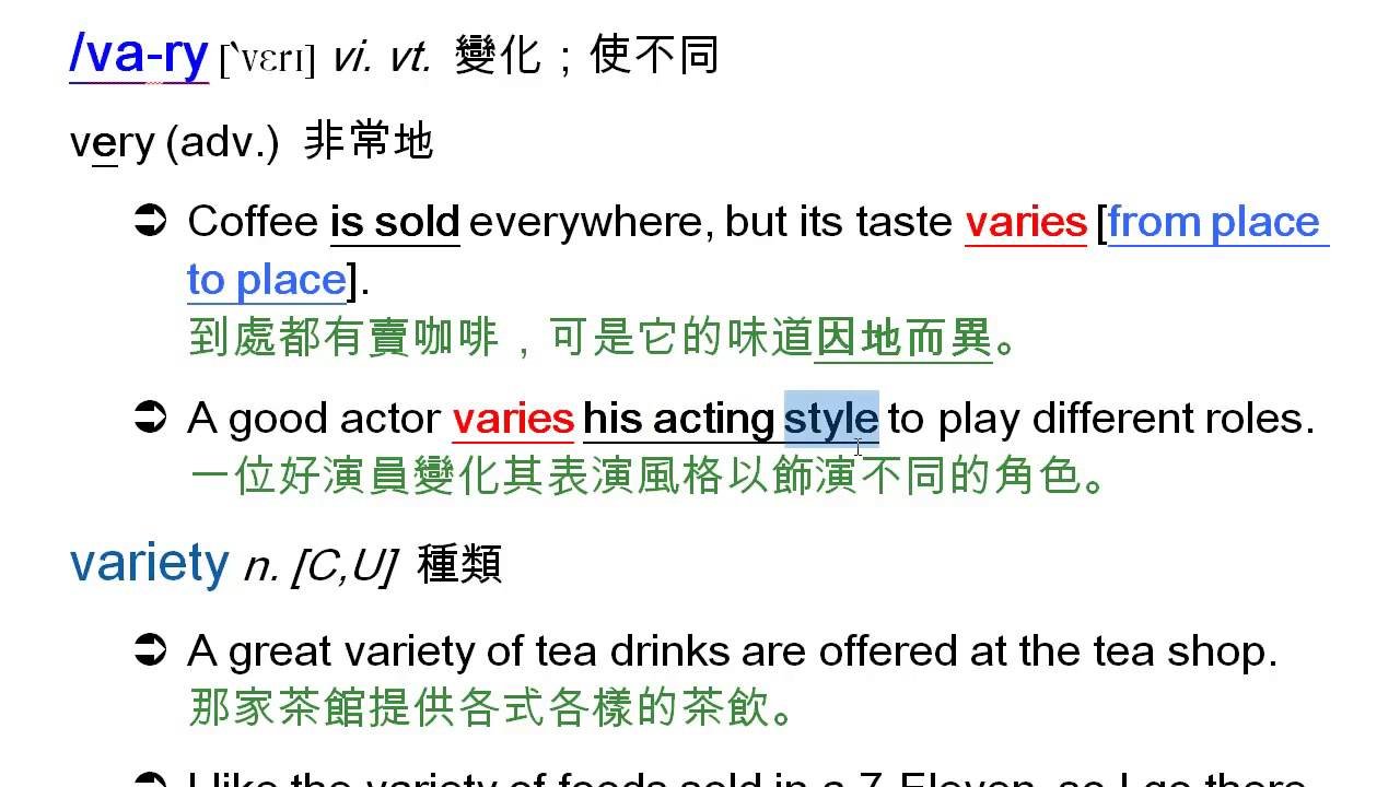 各式各樣英文 Various, A variety of 多樣化形容詞