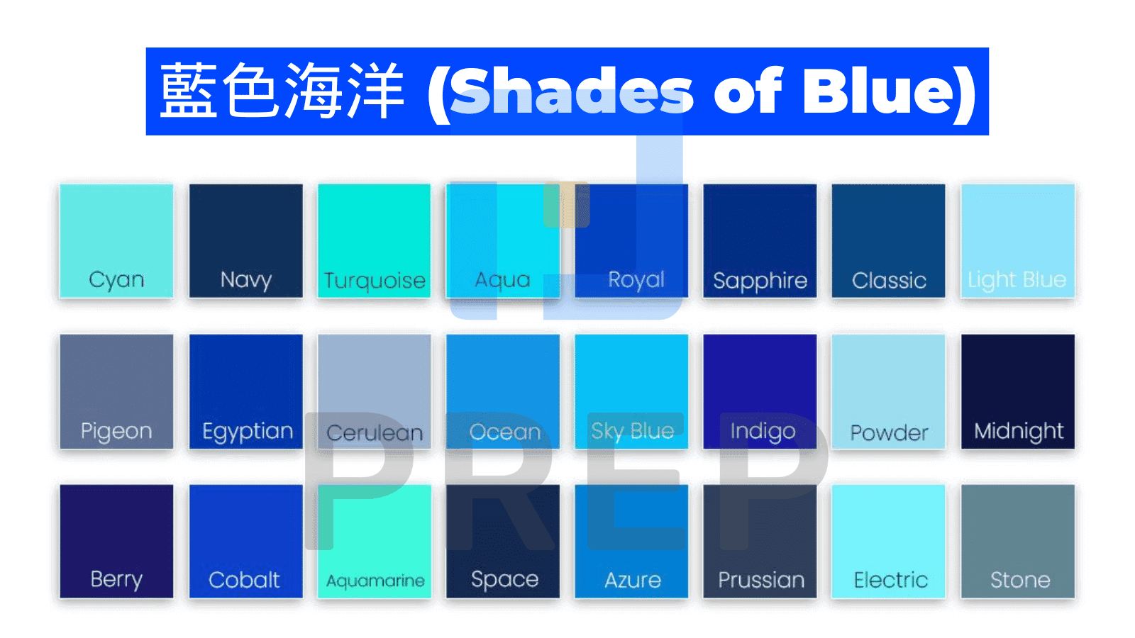 水藍色英文Aqua與Cyan差別 常見藍色系英文色票對照表