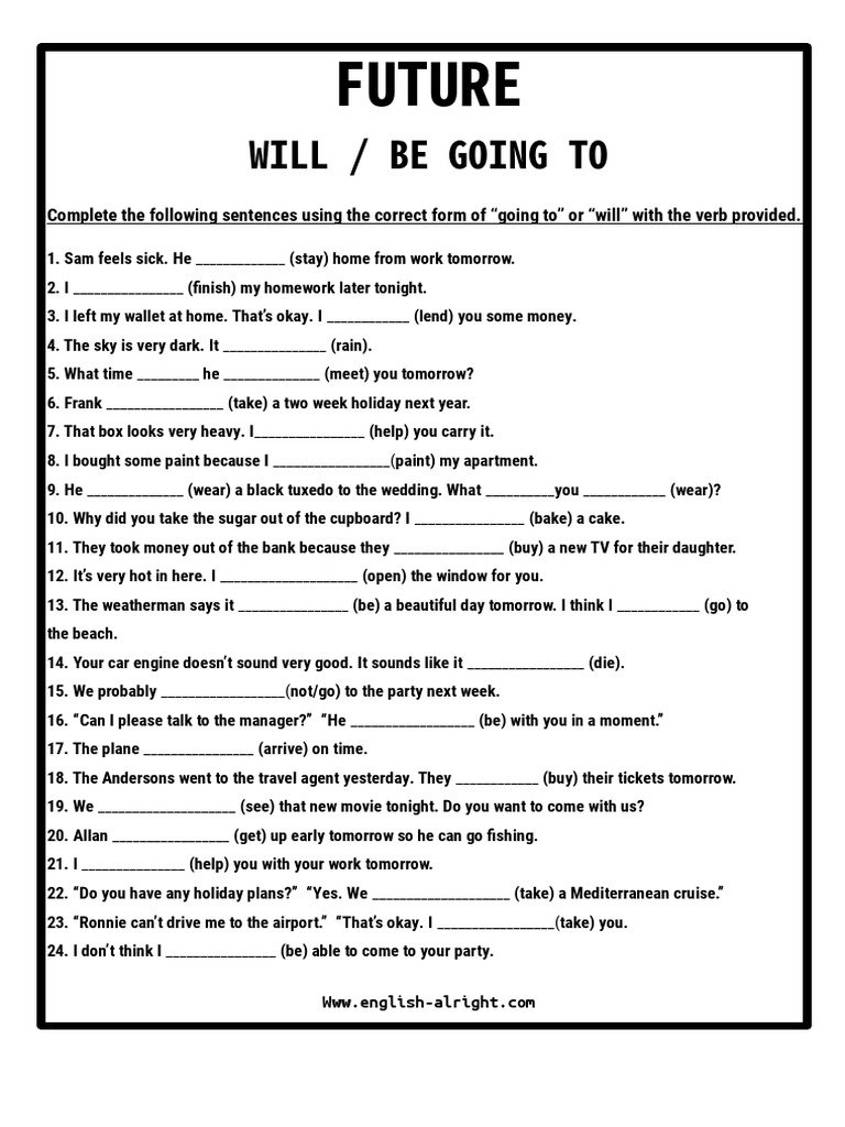 未來式練習題 Future Tense Will 與 Be going to 測驗