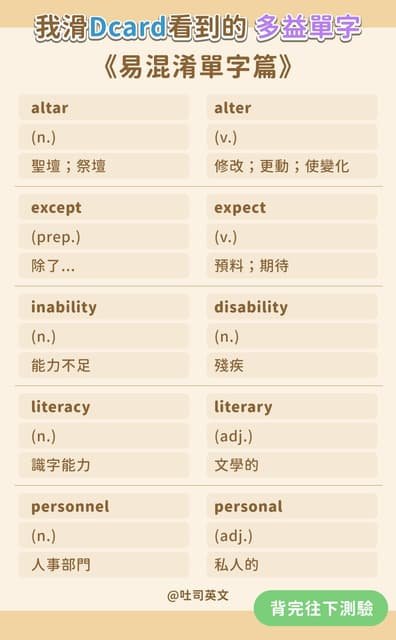 英文相似字整理 容易混淆的單字辨析與多益必考詞彙比較