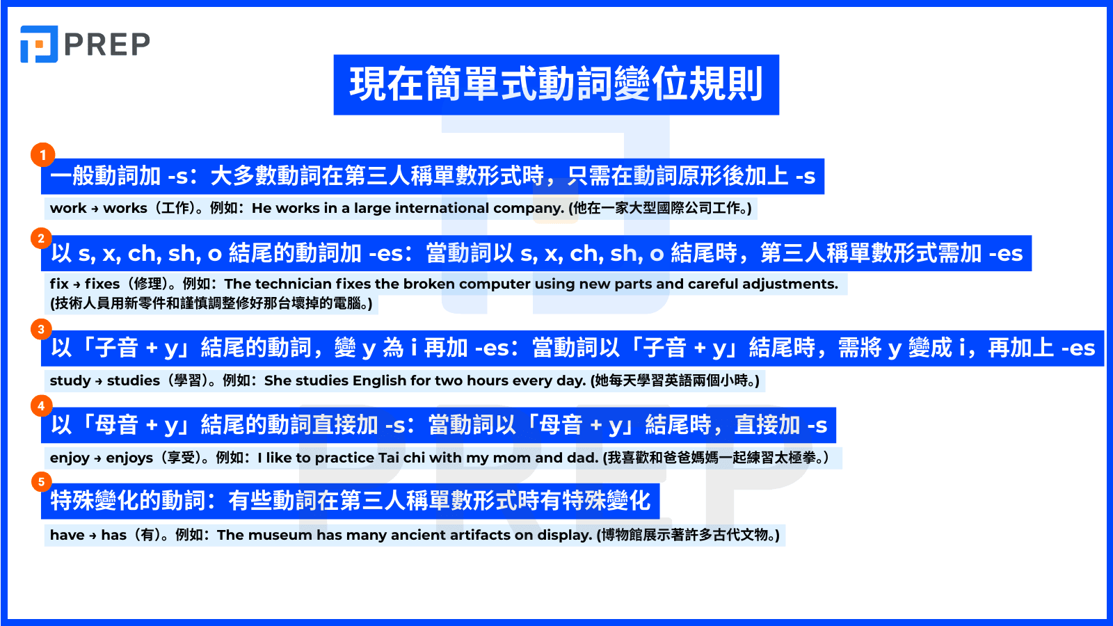 現在簡單式公式Present Simple Tense 主詞動詞變化規則